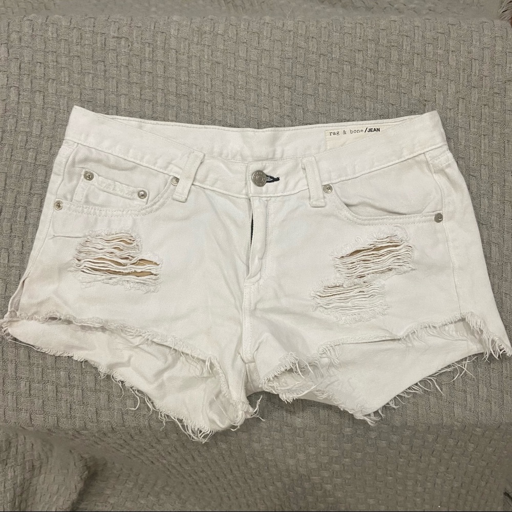 Rag & Bone Distressed Denim SHORTS WHITE Marin 26